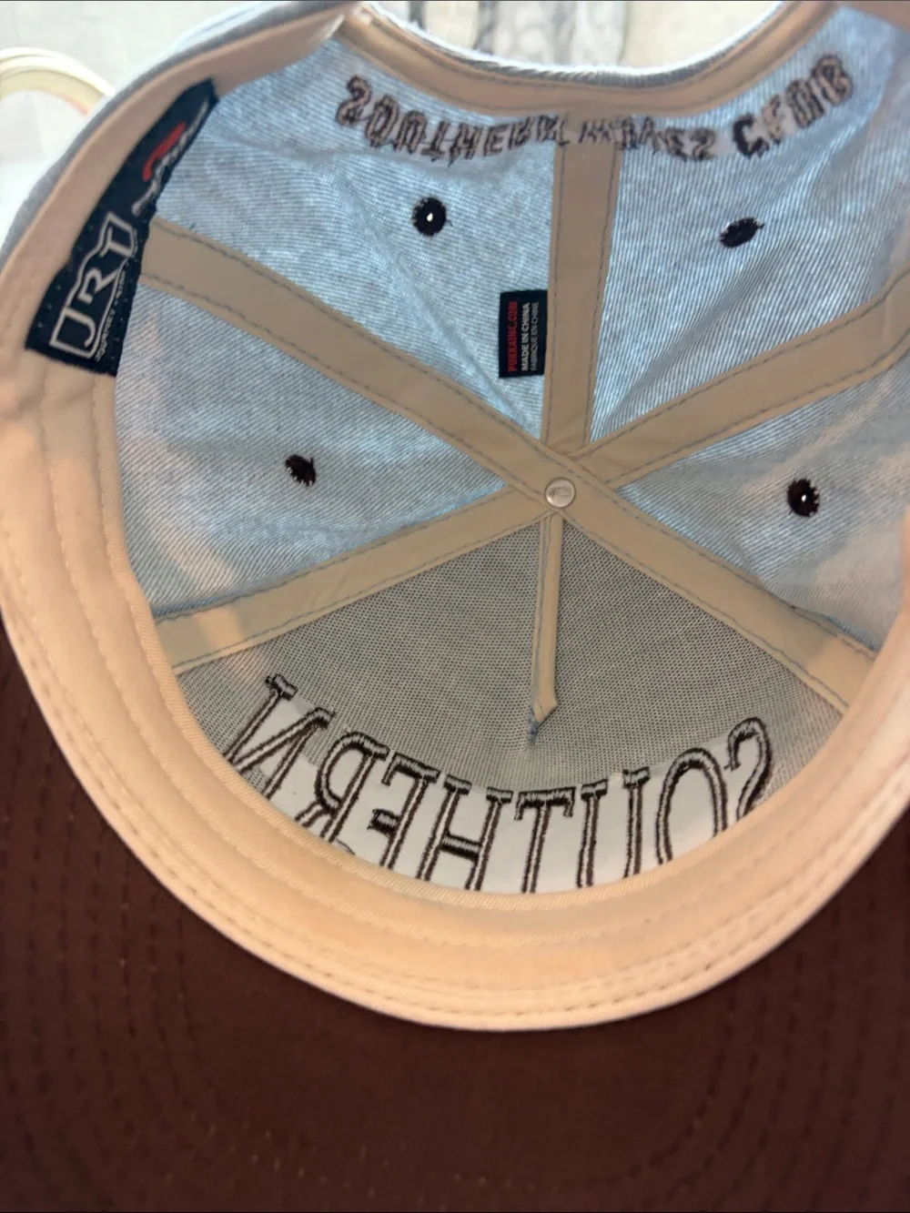 Embroidered Trucker Hat - Denim and Brown